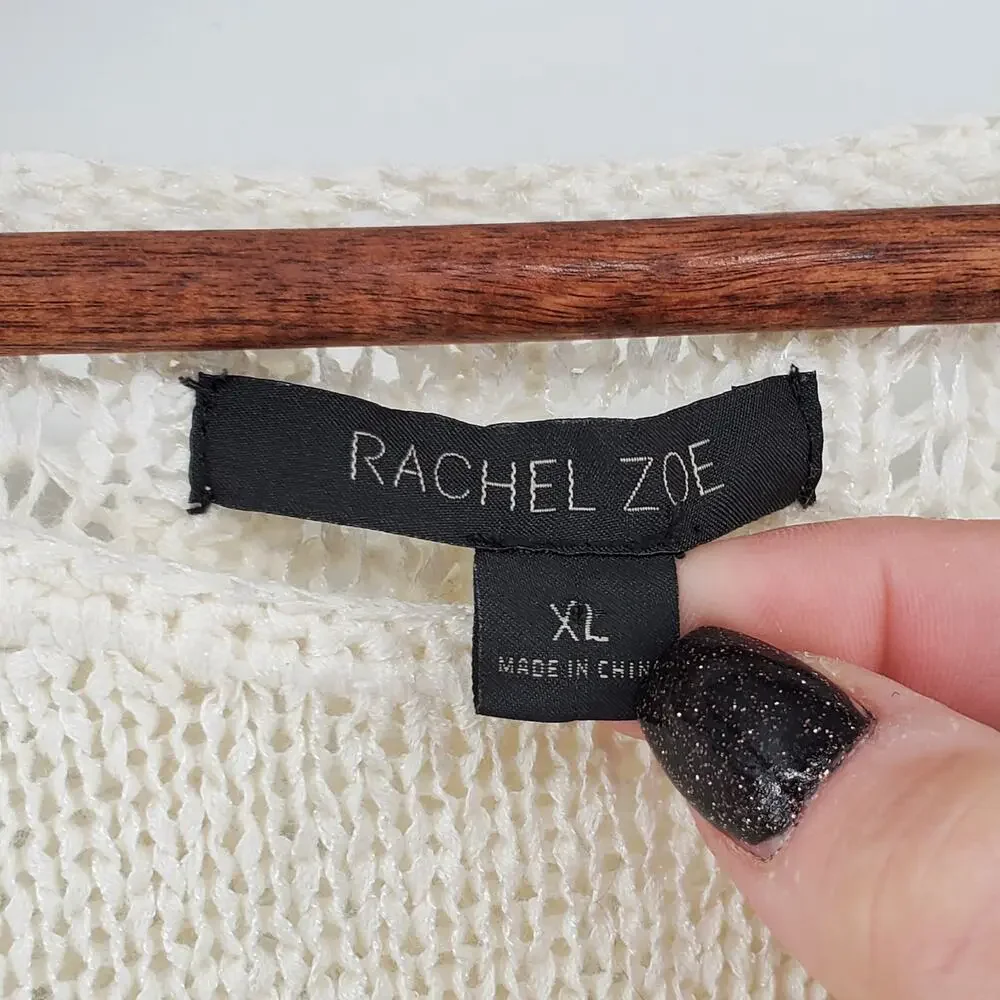 Rachel Zoe Womens Karla Open Cream Lace Knit Stretchy Cotton Blend Sweater| XL - Picture 4 of 12